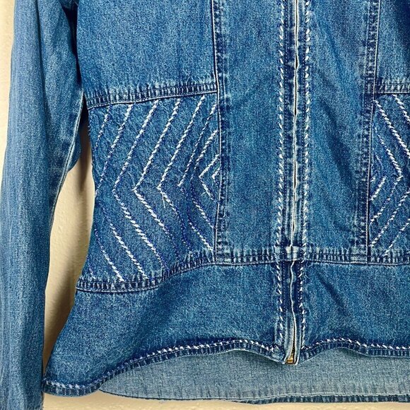 Vintage Studio West Blue Beaded Zip Jean Jacket Sz: M - Picture 2 of 11